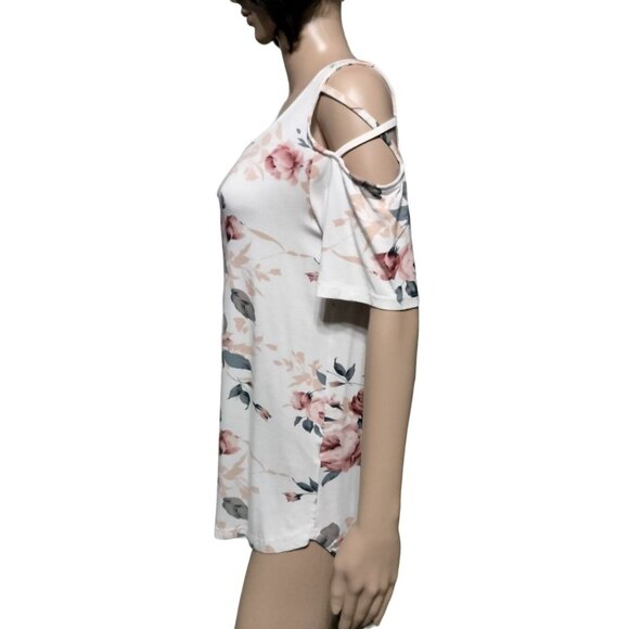 Igenjun Floral Cold Shoulder Top With Crisscross Straps Size Large - Picture 3 of 7